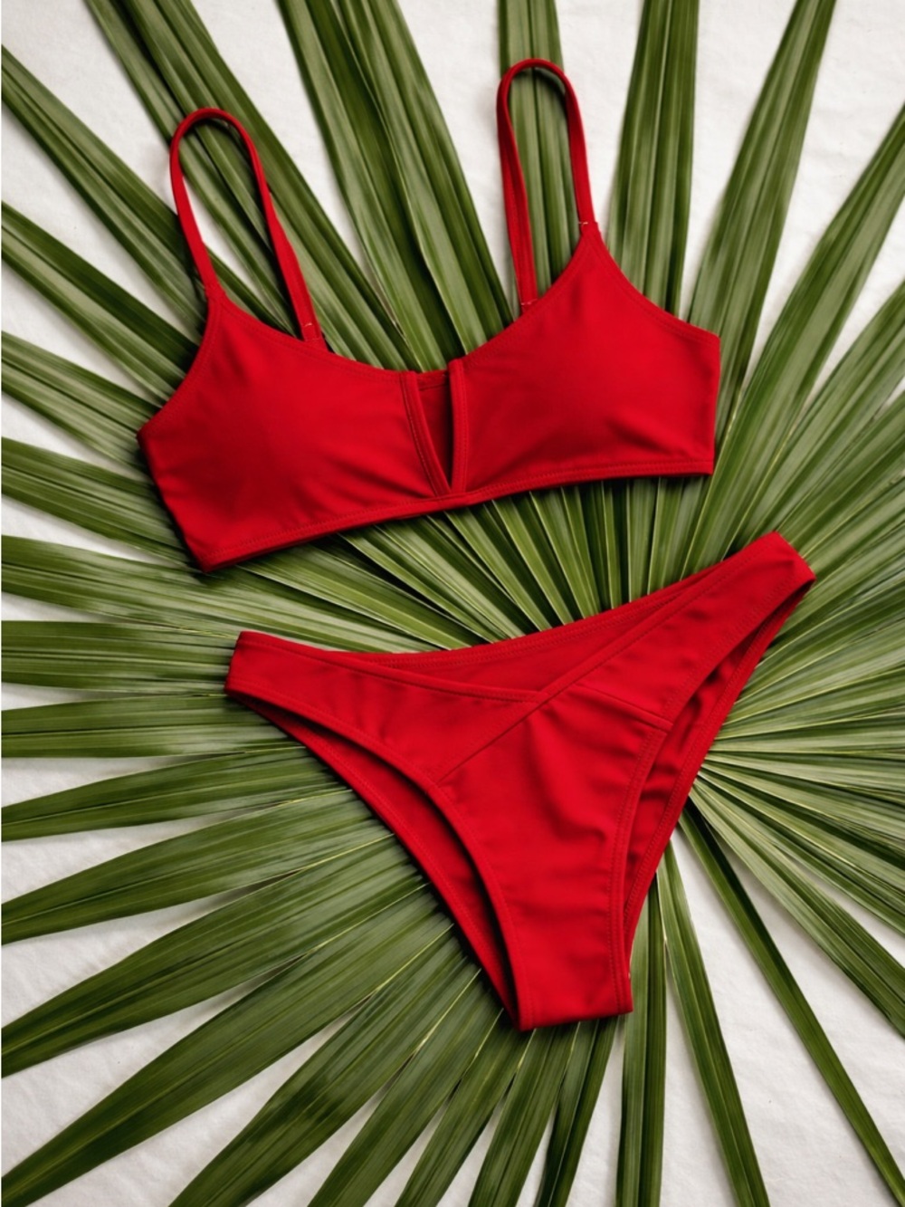 Two piece swim suit red bikini Wire V high waisted